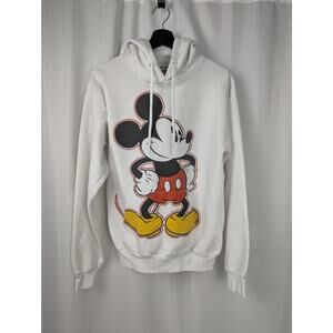 Disney‎ Parks Mickey Mouse Hoodie Sweatshirt White Size M Overprint Retro Mickey